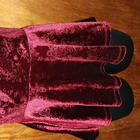 Monteau Burgundy Velvet Peplum Top - Picture 3 of 6